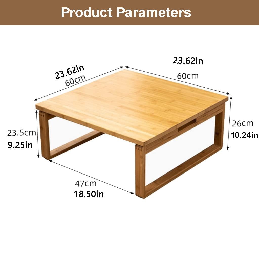 Portable Rectangle Foldable Coffee Table Japanese Tea Table, Bamboo Low Table for Sitting on The Floor, Dining Table, Tatami Table for Living Room Bedroom Meditation (Size:27.6*19.7*12.2in)