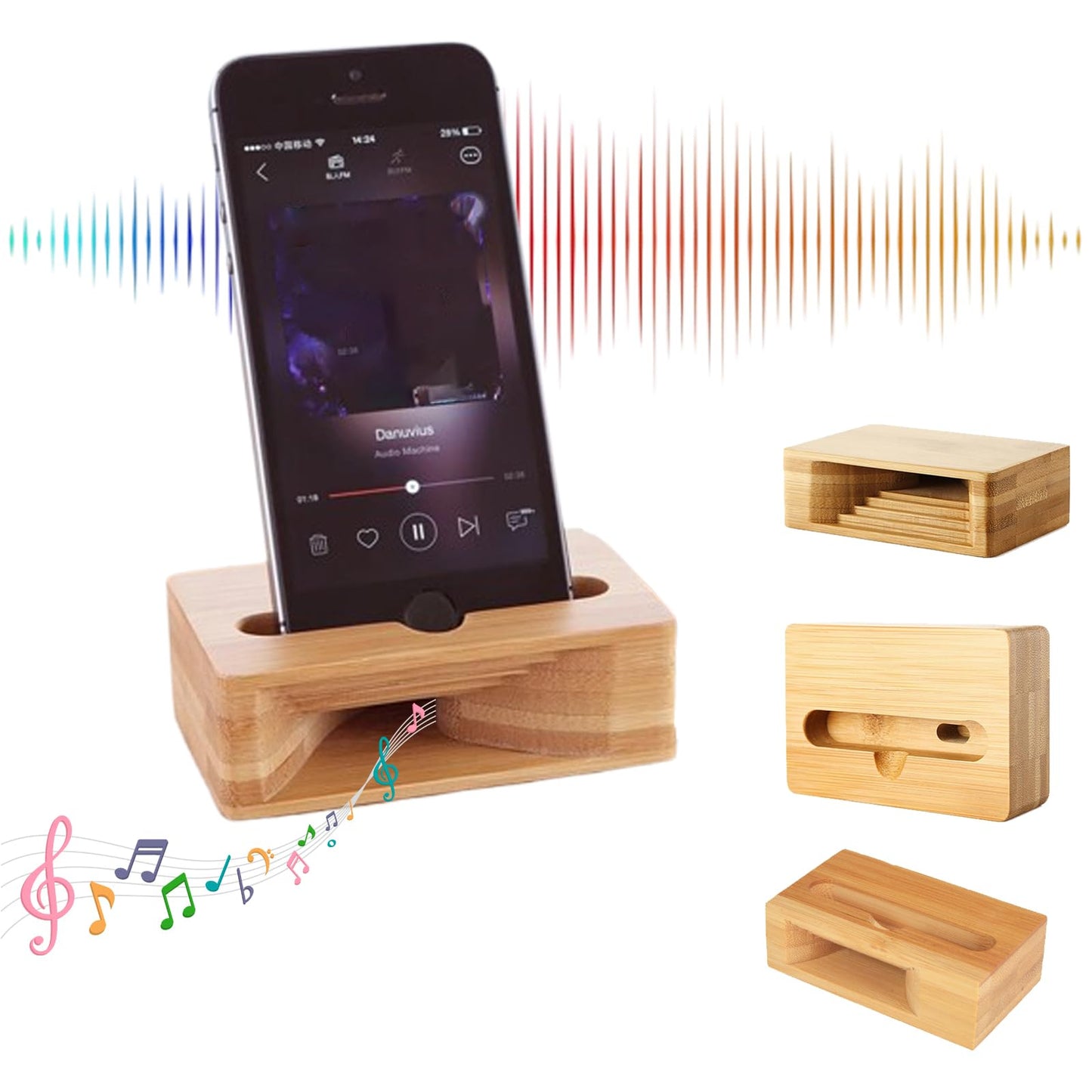 Wooden Phone Speaker Amplifier Stand, Universal Wooden Cell Phone Stand with Speaker, Natural Sound Amplifier Mini Megaphone Holder for iPhone and Smartphones, Office Desk Accessories (A-Set, 2pcs)