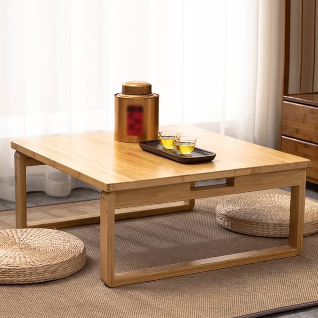 Portable Rectangle Foldable Coffee Table Japanese Tea Table, Bamboo Low Table for Sitting on The Floor, Dining Table, Tatami Table for Living Room Bedroom Meditation (Size:27.6*19.7*12.2in)