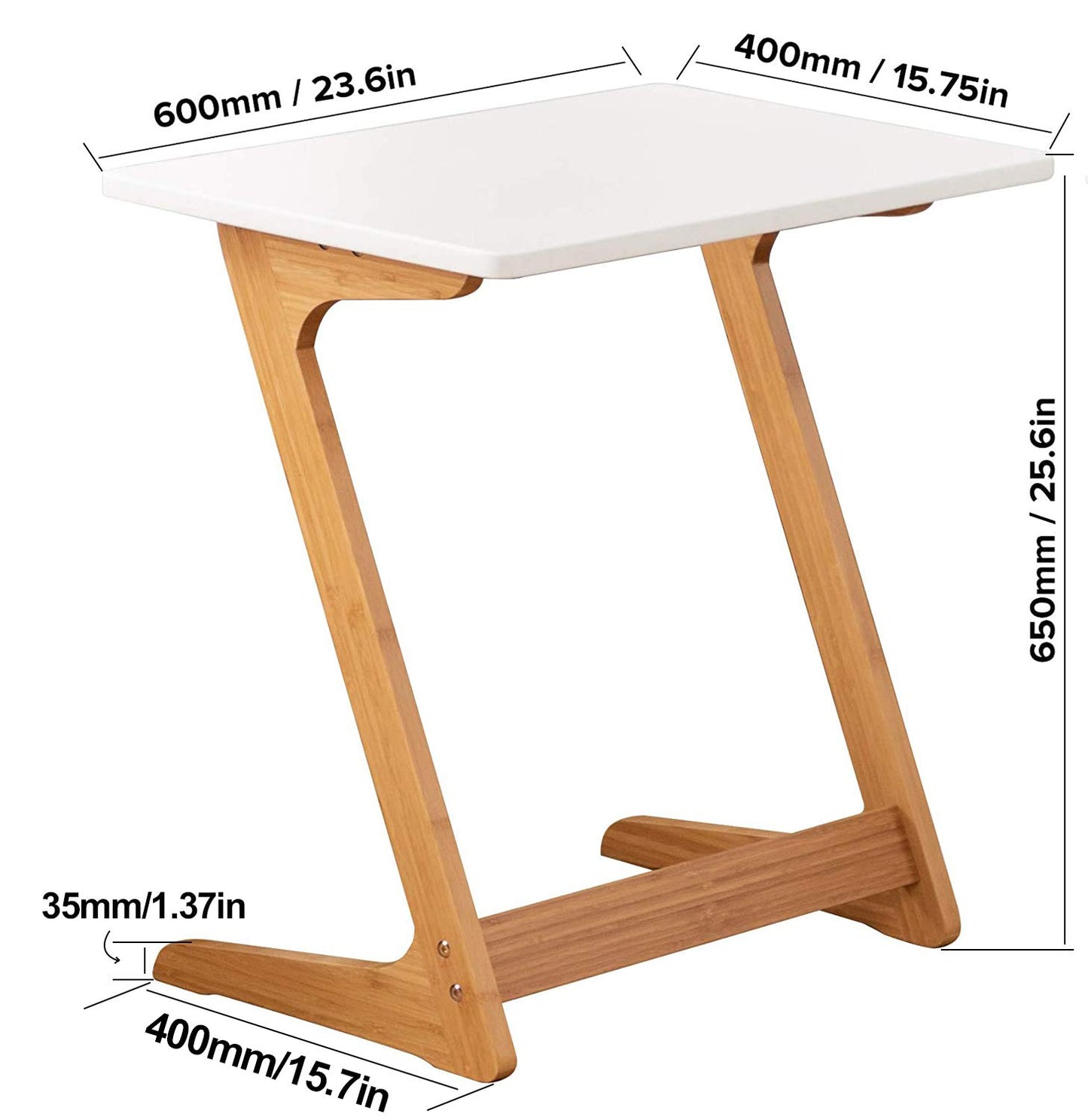 Zoopolyn Tv Tray Table Bamboo Tv Dinner Table C Shaped end Table for Sofa Couch Laptop Living Room Bedroom Natural