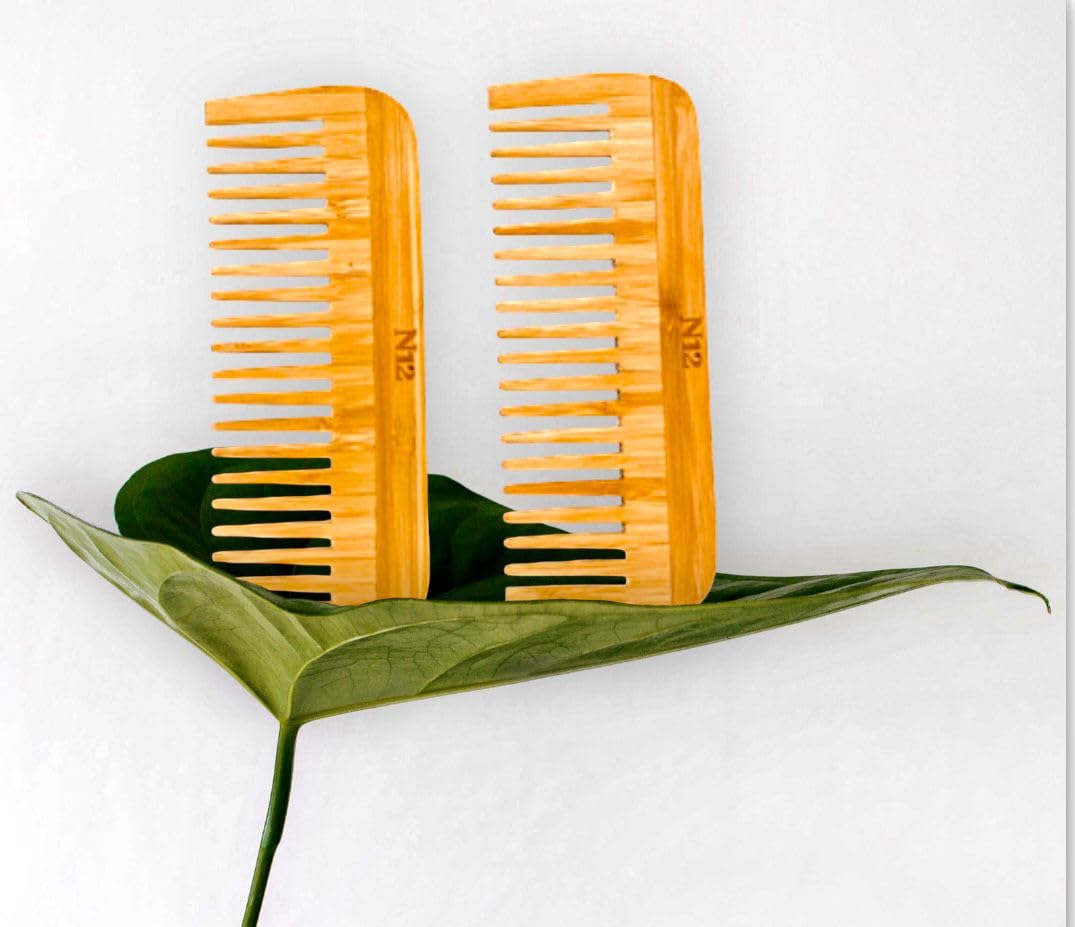 N12 products set of 2 bamboo comb handmade Eco-friendly Bamboo wood Wide tooth comb anti-static anti-frizz hair