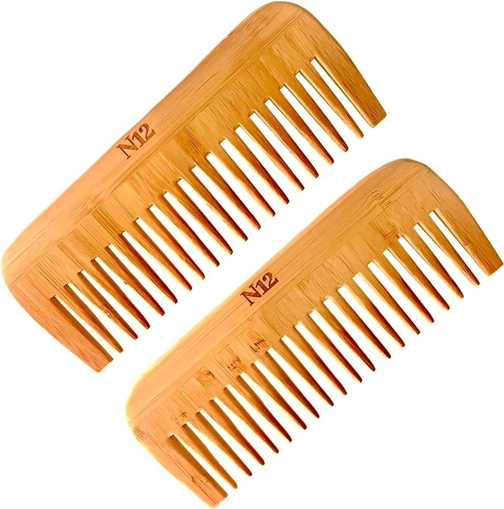 N12 products set of 2 bamboo comb handmade Eco-friendly Bamboo wood Wide tooth comb anti-static anti-frizz hair