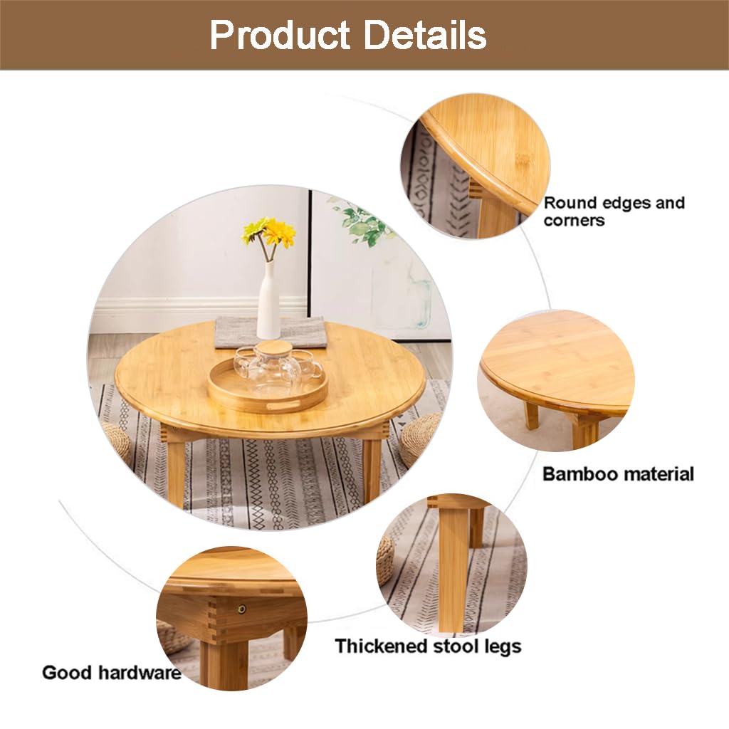 Portable Rectangle Foldable Coffee Table Japanese Tea Table, Bamboo Low Table for Sitting on The Floor, Dining Table, Tatami Table for Living Room Bedroom Meditation (Size:27.6*19.7*12.2in)