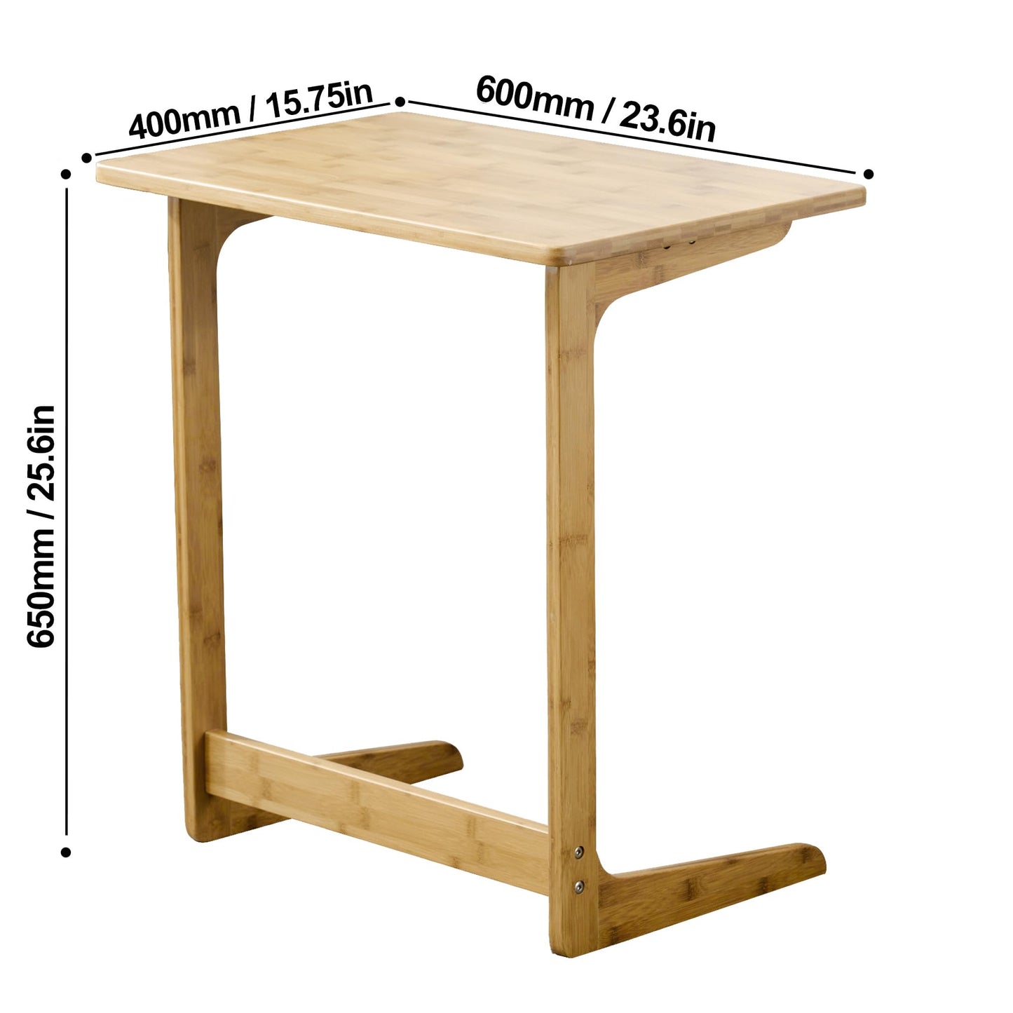 Zoopolyn Tv Tray Table Bamboo Tv Dinner Table C Shaped end Table for Sofa Couch Laptop Living Room Bedroom Natural