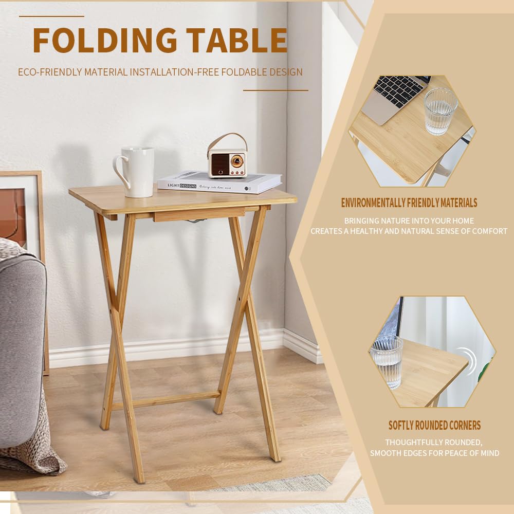 Fancial Rectangular Bamboo Folding Table, solid wood color