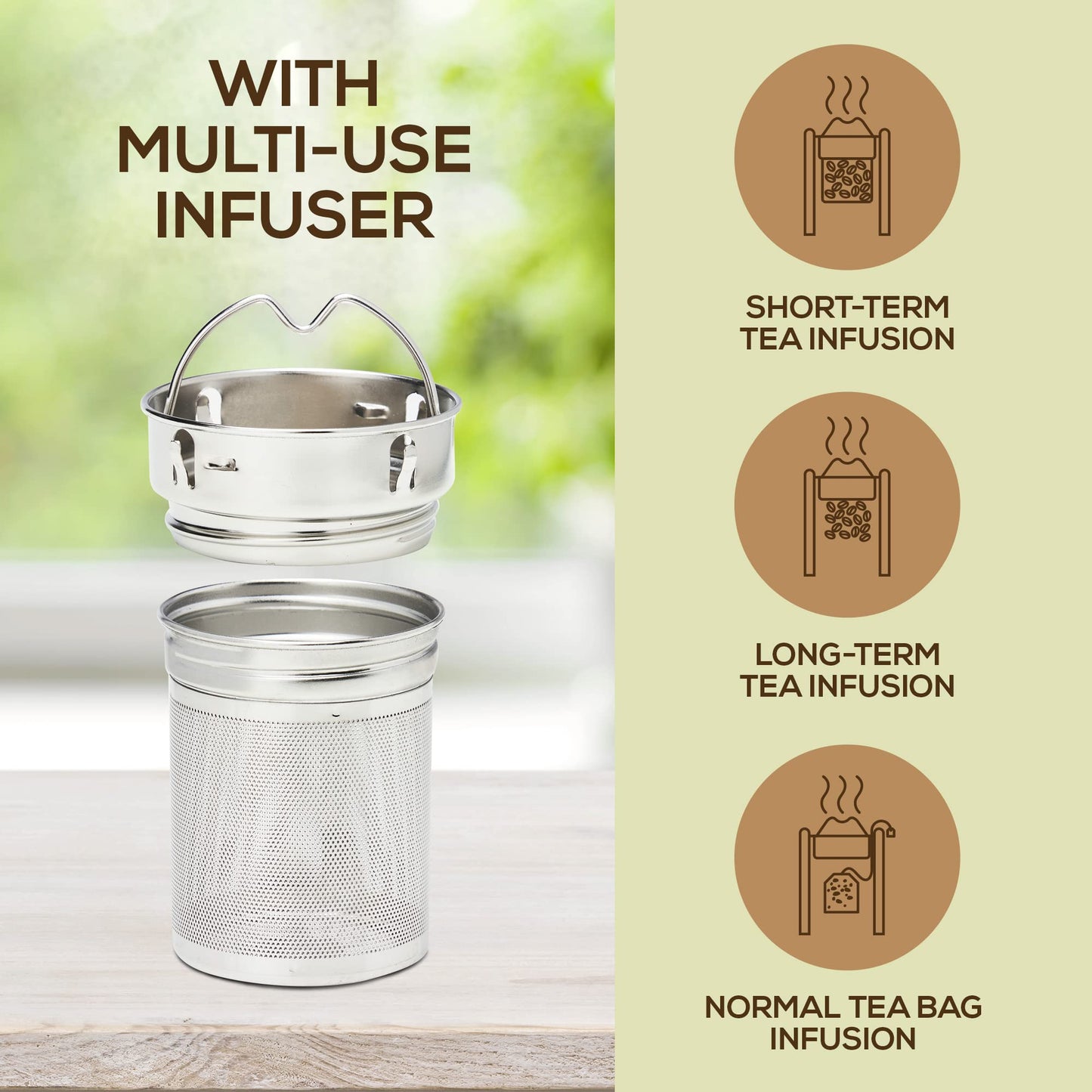 LeafLife Premium Bamboo Tea Bottle for Loose Tea - Tea Infuser Bottle - Tea Gifts - Insulated Water Bottle/Coffee Tumbler/Tea Thermos