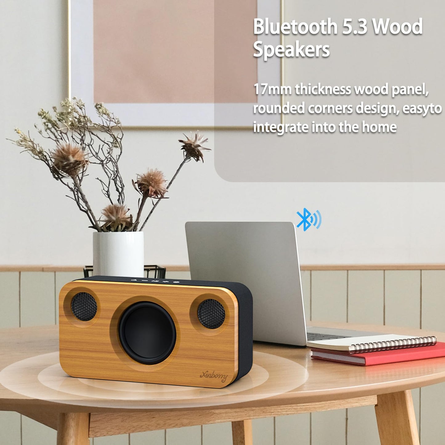 Bluetooth Speaker with Deep Bass, 40W(Peak) Wireless Portable Speaker with TWS, AUX, TF Card, Stereo Sound Wood Home Audio Sync up to 100 Bluetooth 5.3 Speakers For Home Party, Outdoor Camping