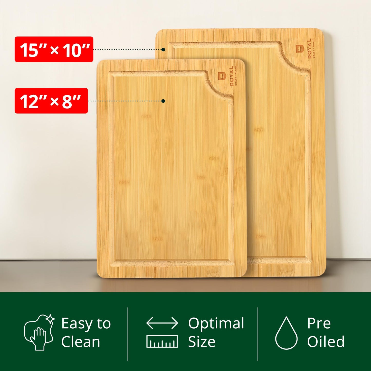 Wooden Cutting Boards for Kitchen Meal Prep & Serving - Bamboo Wood Cutting Board Set - Charcuterie & Chopping Butcher Block for Meat