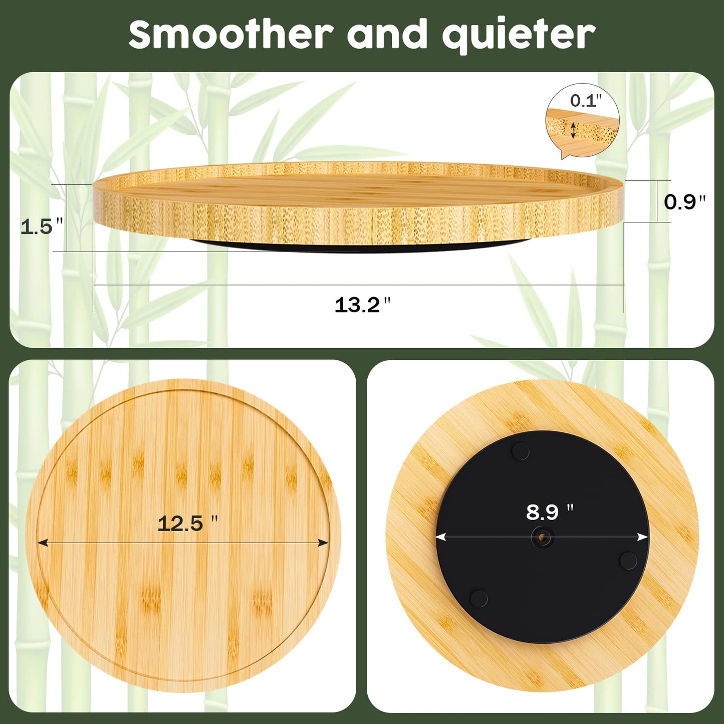 Lazy Susan Organizer, 9 Inch Non-Skid Bamboo Lazy Susan for Table Storage Napkin Holder Vase, Wood Turntable for Kitchen Countertop Organizer