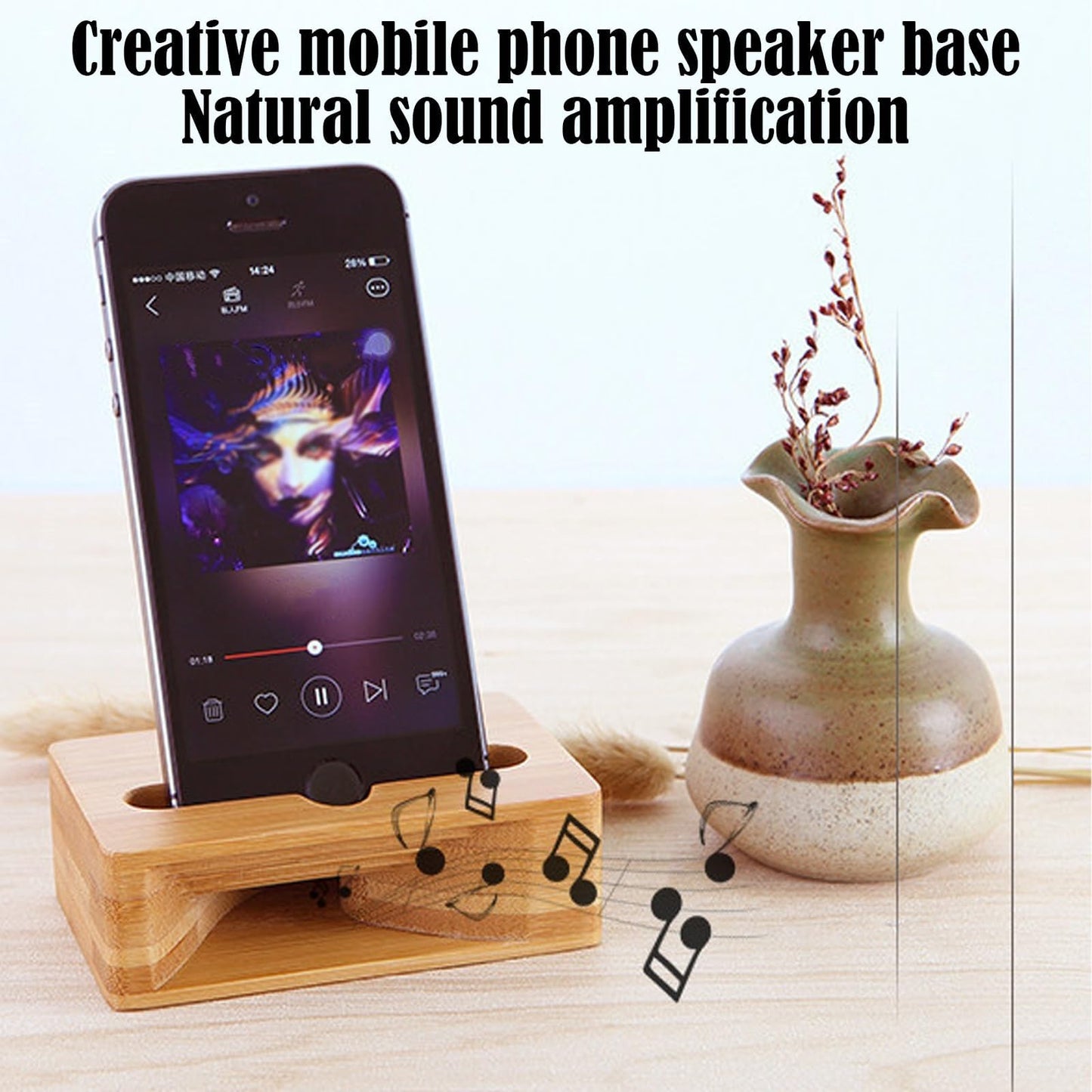 Wooden Phone Speaker Amplifier Stand, Universal Wooden Cell Phone Stand with Speaker, Natural Sound Amplifier Mini Megaphone Holder for iPhone and Smartphones, Office Desk Accessories (A-Set, 2pcs)