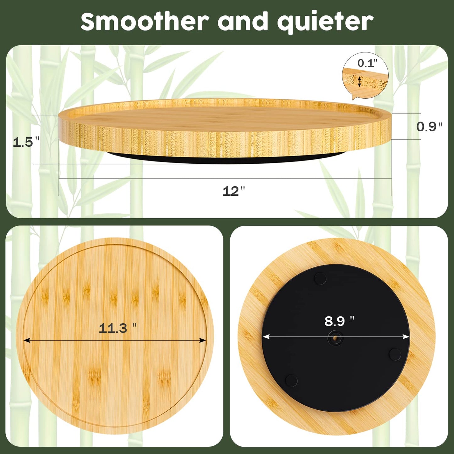 Lazy Susan Organizer, 9 Inch Non-Skid Bamboo Lazy Susan for Table Storage Napkin Holder Vase, Wood Turntable for Kitchen Countertop Organizer