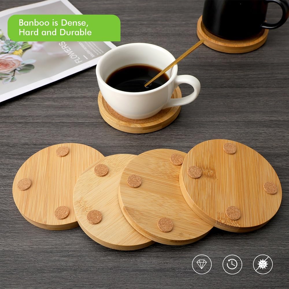 Bamboo Cork Coasters for Drinks Absorbent with Holder Set of 6