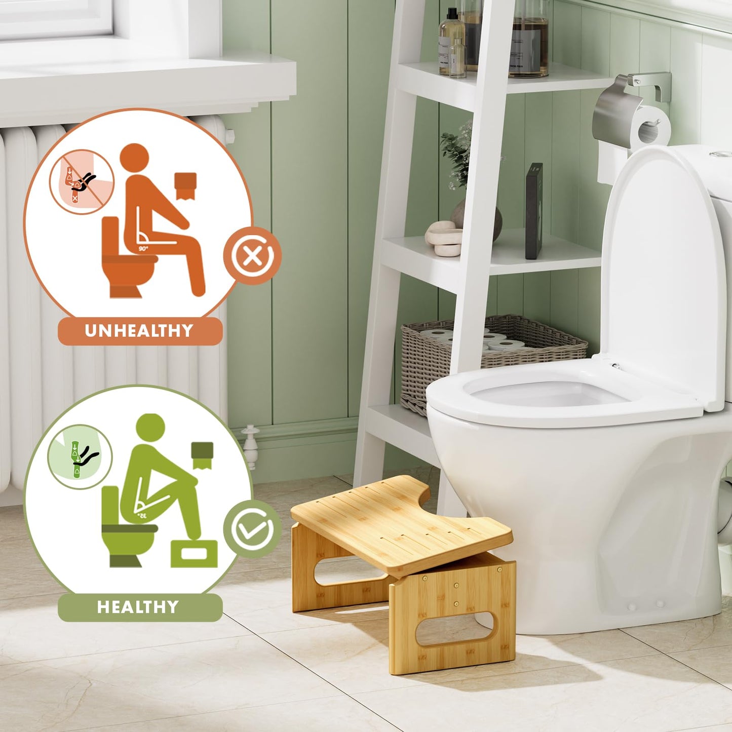 AmazerBath 7 Inches Bamboo Toilet Stool Squat for Adults, Collapsible Poop Stool for Bathroom...