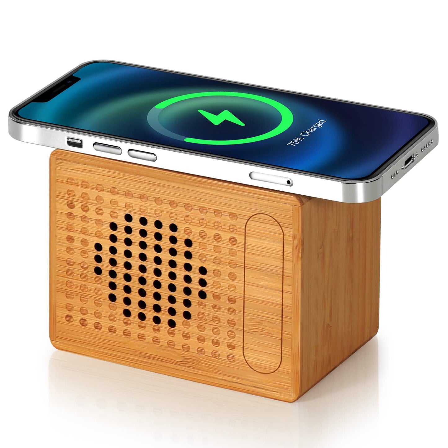 Bluetooth Speaker with 10W Fast Wireless Charger，12-Hour Playtime，Handmade and Small Portable Speakers Wireless for iPhone ipad Android Smart Devices