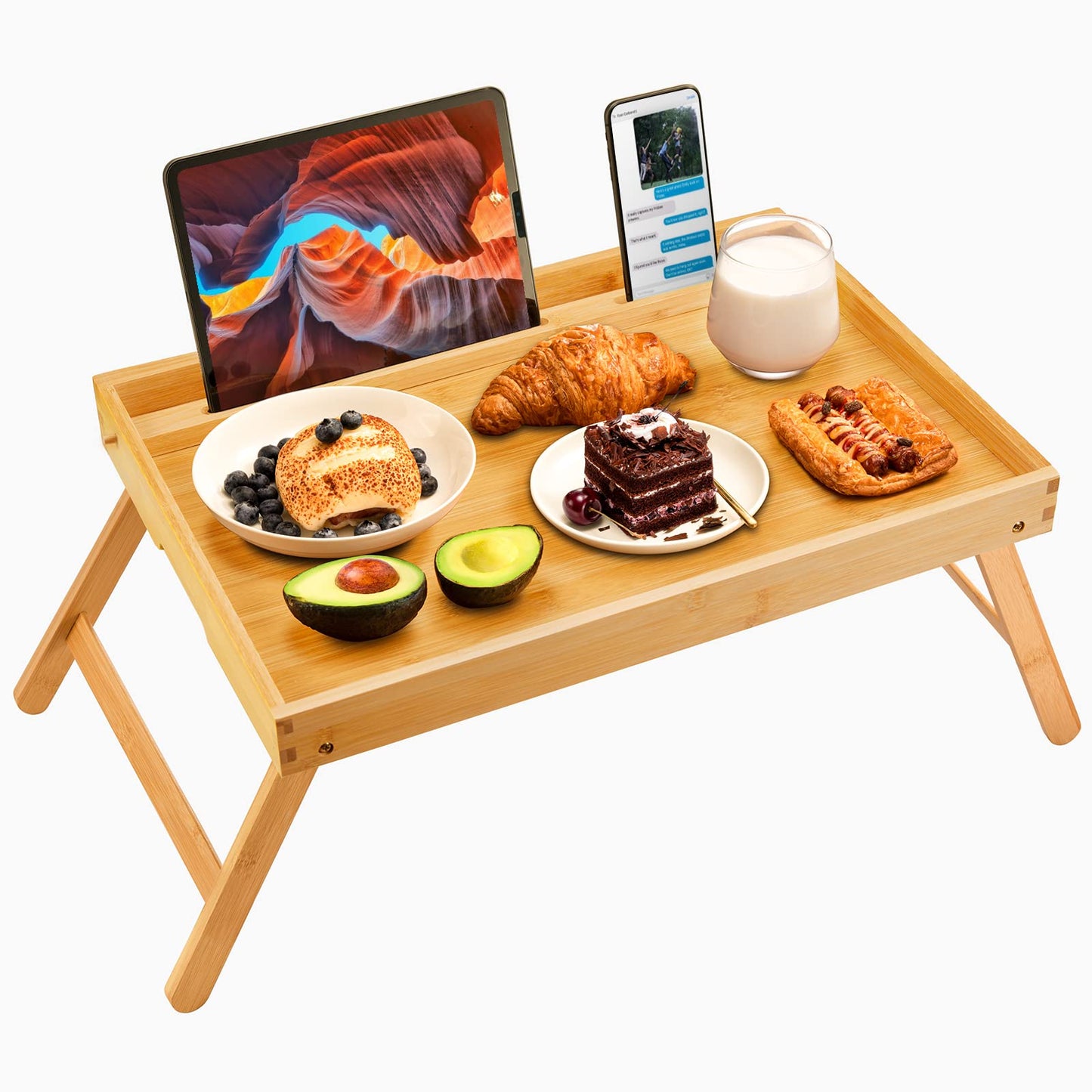 Bamboo Bed Tray Table with Foldable Legs, Breakfast Tray for Sofa, Bed, Eating, Working, Used As Laptop Desk Snack Tray by Pipishell