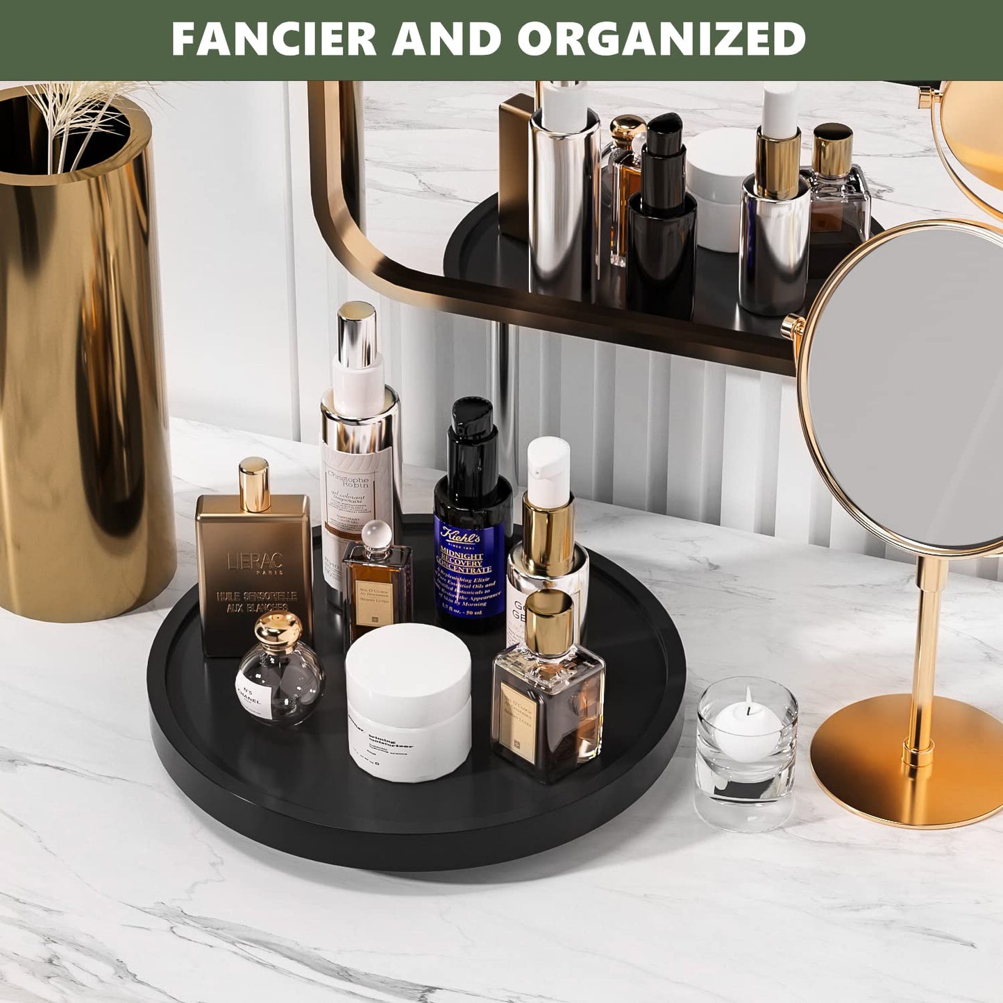 Lazy Susan Organizer, 9 Inch Non-Skid Bamboo Lazy Susan for Table Storage Napkin Holder Vase, Wood Turntable for Kitchen Countertop Organizer