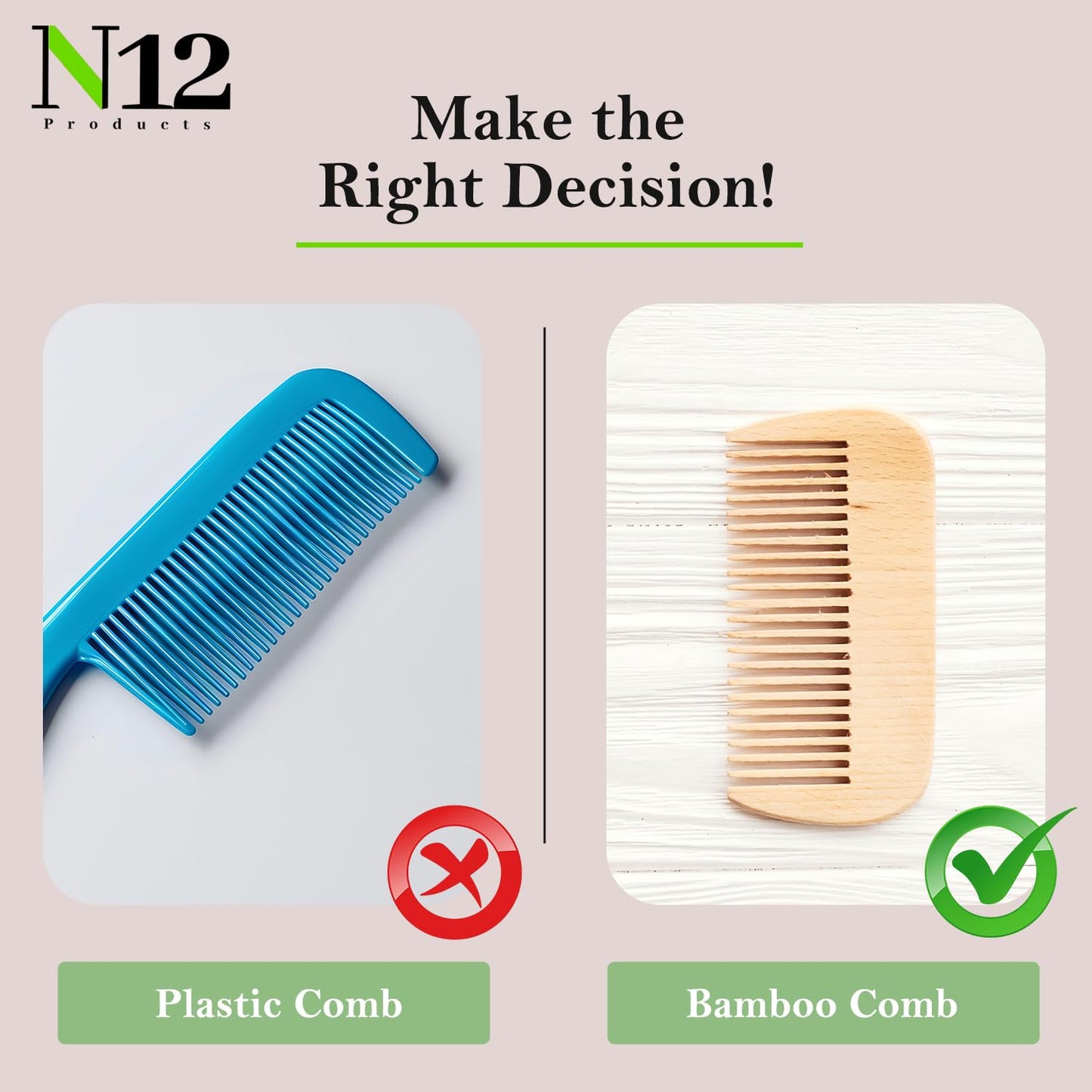 N12 products set of 2 bamboo comb handmade Eco-friendly Bamboo wood Wide tooth comb anti-static anti-frizz hair