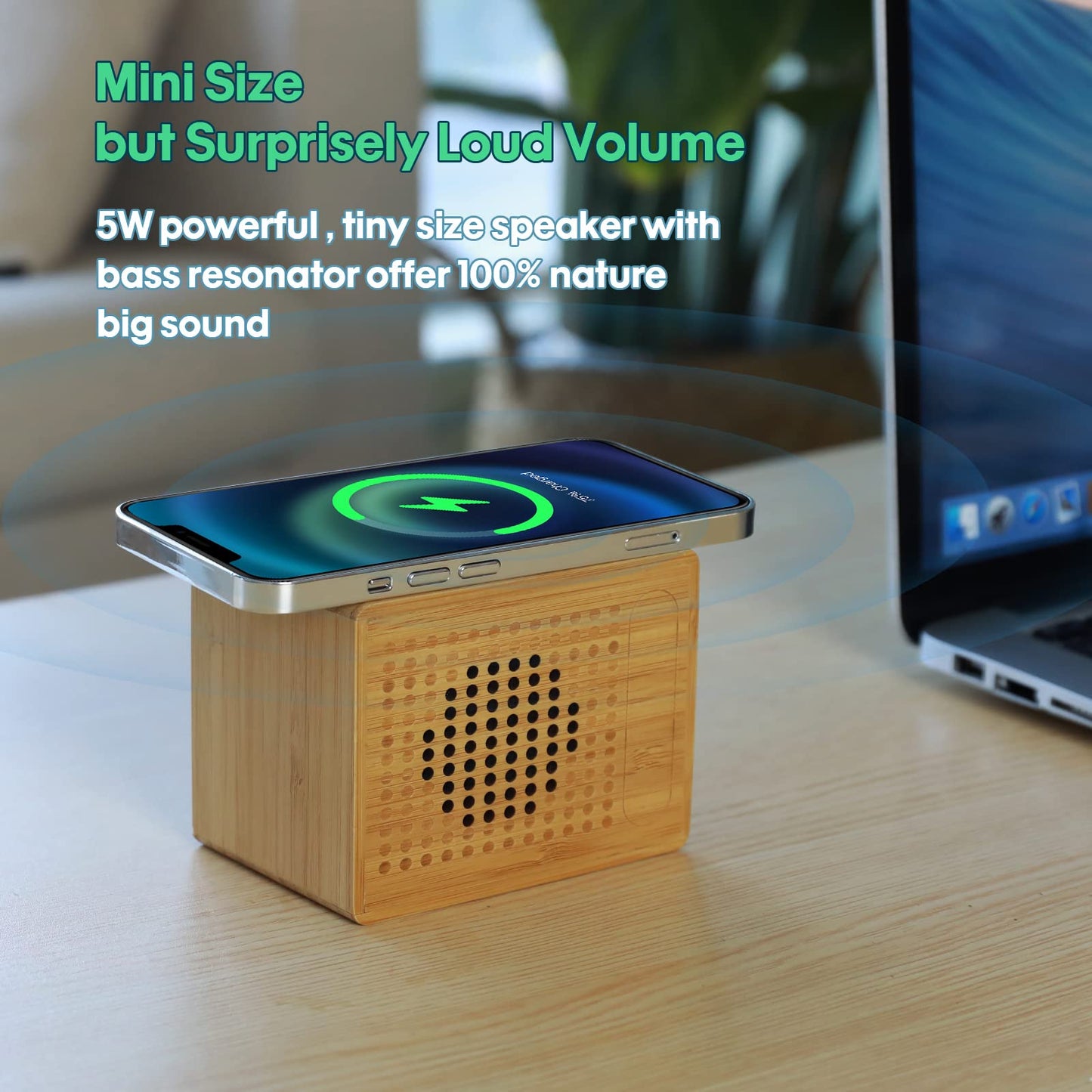 Bluetooth Speaker with 10W Fast Wireless Charger，12-Hour Playtime，Handmade and Small Portable Speakers Wireless for iPhone ipad Android Smart Devices