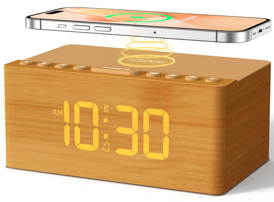 ANJANK Wooden White Noise Sound Machine with Alarm Clock, Bluetooth Speaker, Wireless Charger Station for iPhone/Samsung