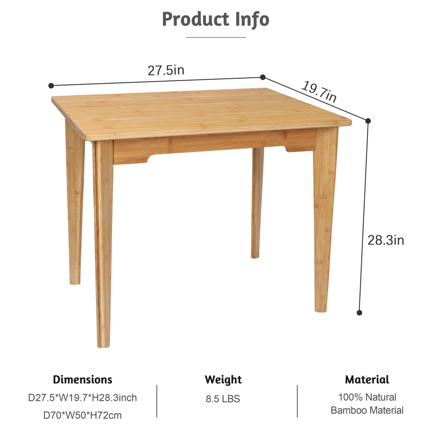 DOUSY- Small Bamboo Computer Desk Study Desk Home Office Desk Writing Table, Modern Study 27.5" Solid Multipurpose Table, for Living Room, Bedroom, Make Up, Natual Color