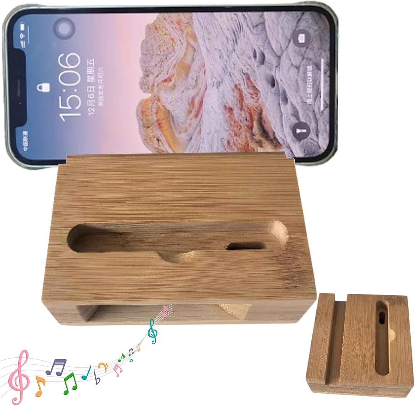 Wooden Phone Speaker Amplifier Stand, Universal Wooden Cell Phone Stand with Speaker, Natural Sound Amplifier Mini Megaphone Holder for iPhone and Smartphones, Office Desk Accessories (A-Set, 2pcs)