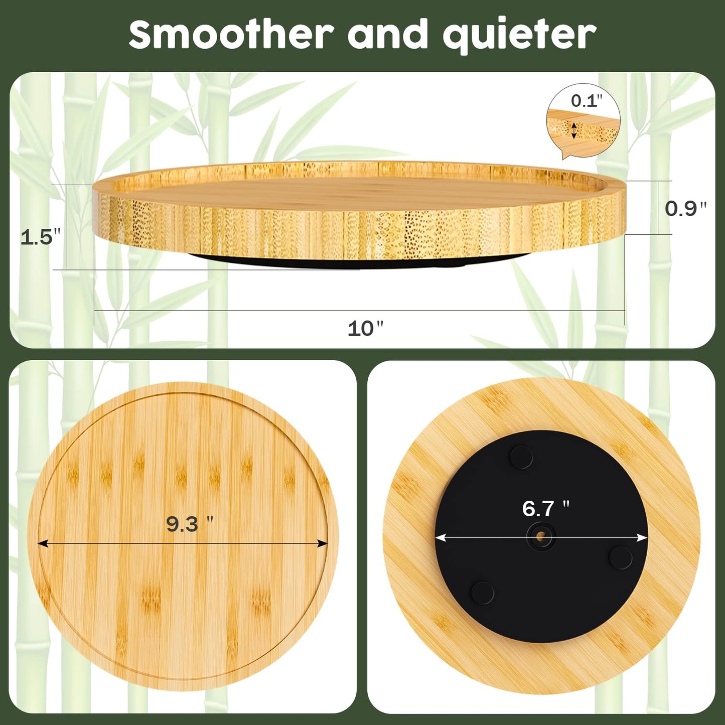 Lazy Susan Organizer, 9 Inch Non-Skid Bamboo Lazy Susan for Table Storage Napkin Holder Vase, Wood Turntable for Kitchen Countertop Organizer