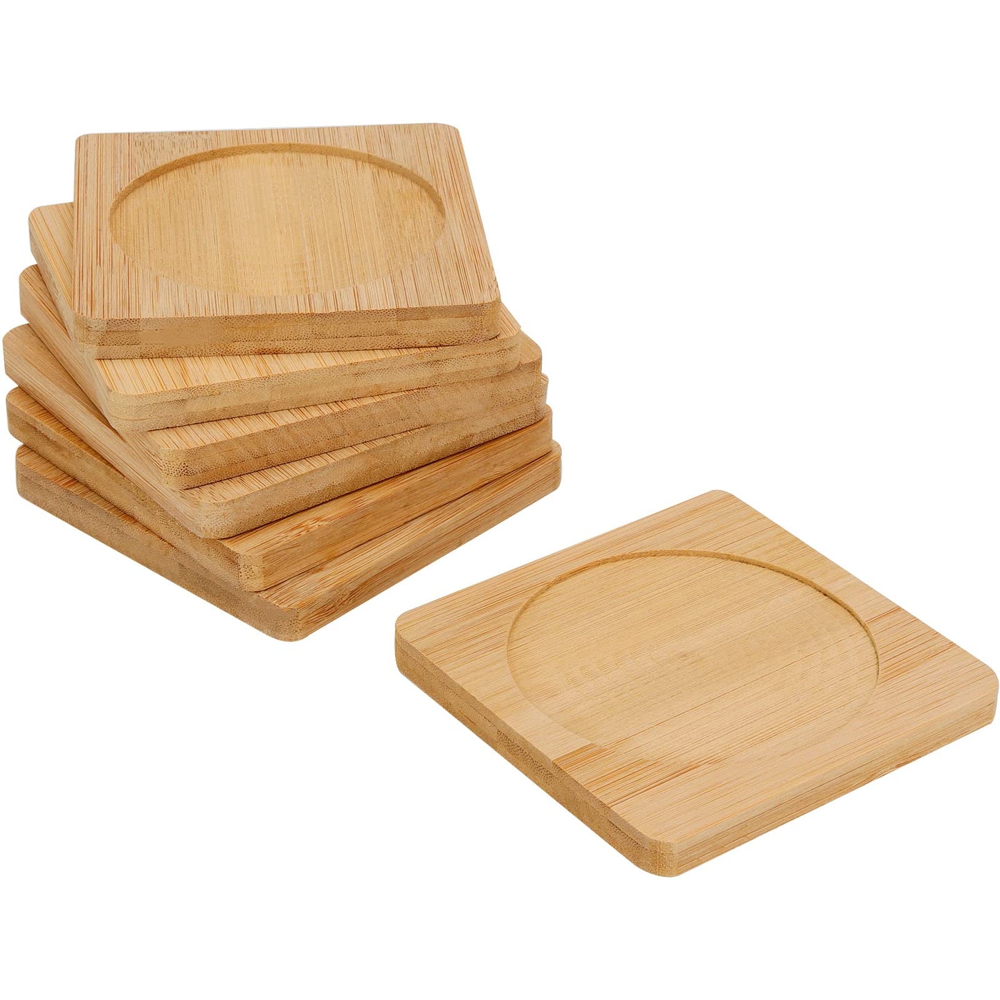 SHEUTSAN 60 PCS 3.7 Inches Natural Bamboo Coasters, Square Bamboo Wood Coasters, Square Bamboo Tray Saucer for Drinks, Crafts, Succulents