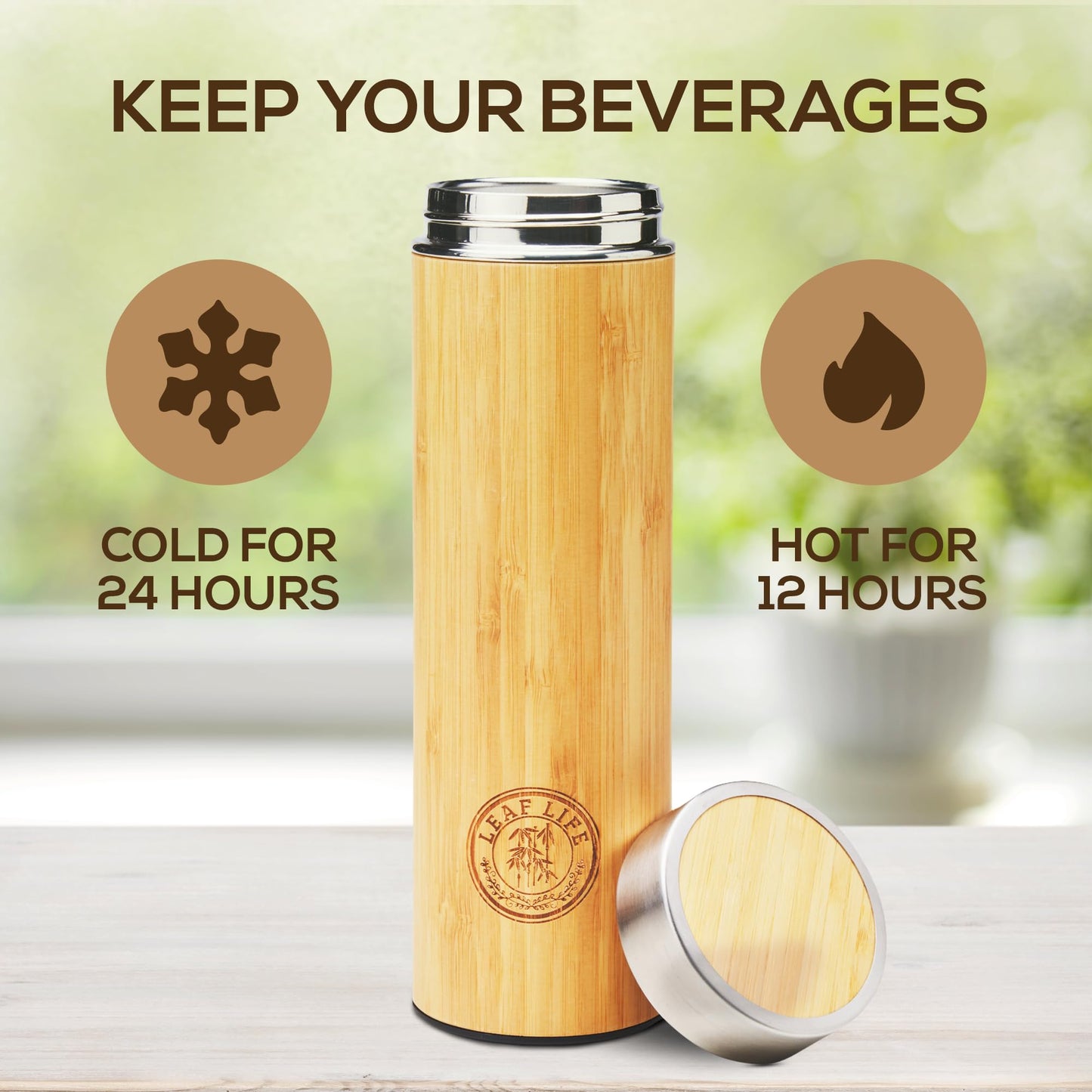 LeafLife Premium Bamboo Tea Bottle for Loose Tea - Tea Infuser Bottle - Tea Gifts - Insulated Water Bottle/Coffee Tumbler/Tea Thermos