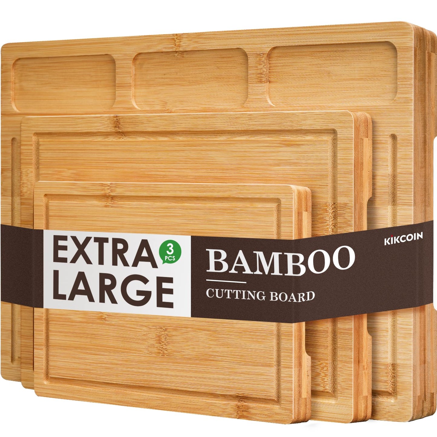 Bamboo Cutting Boards for Kitchen, (Set of 3) Kitchen Chopping Board with 3 Built-In Compartments