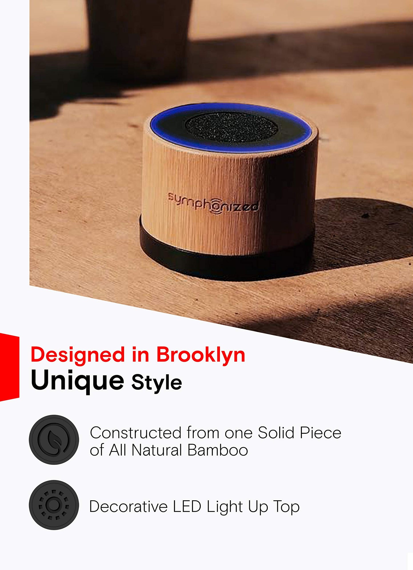 Symphonized NXT Premium Genuine One Piece Solid Hand Carved Bamboo Wood Bluetooth Portable Speaker