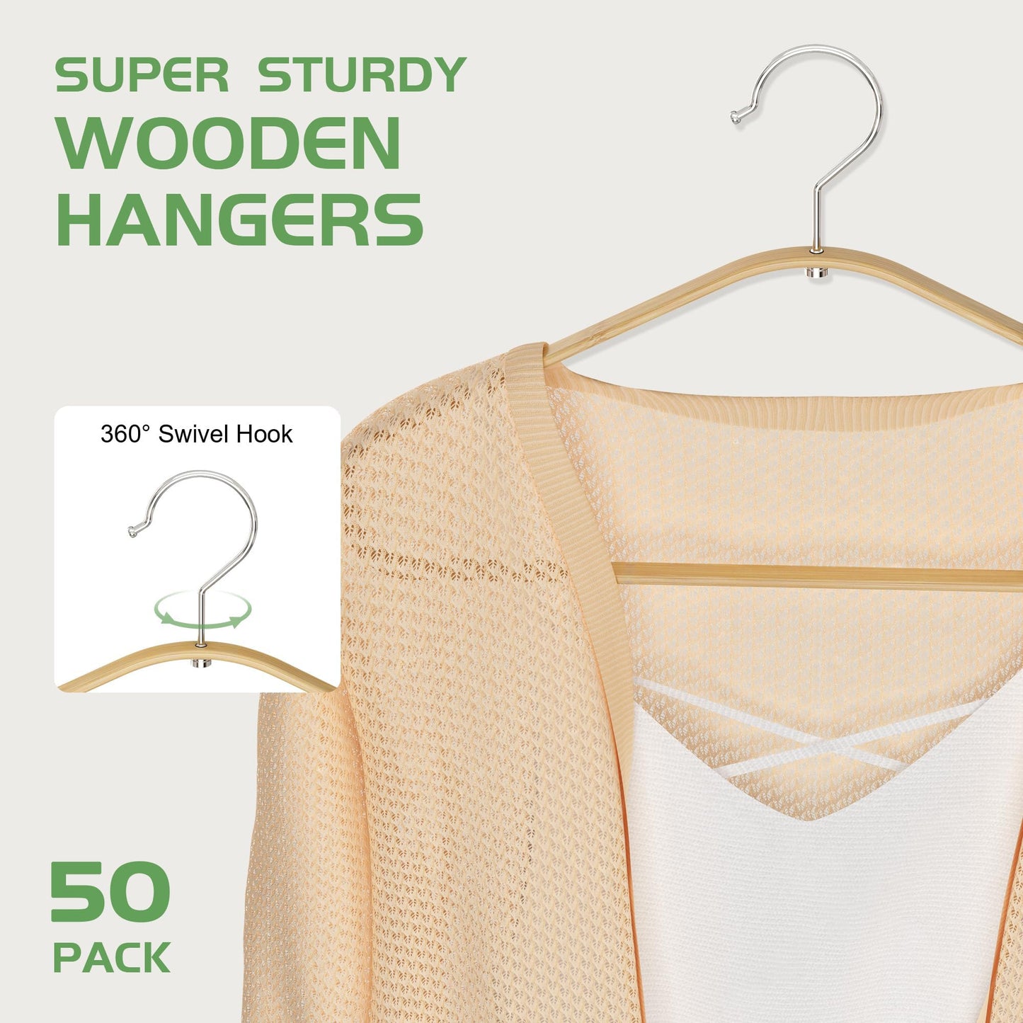 Bamboo Hangers 20 Pack - Durable & Slim Coat Hanger - Suit Hangers with 360-Degree Rotatable Hook