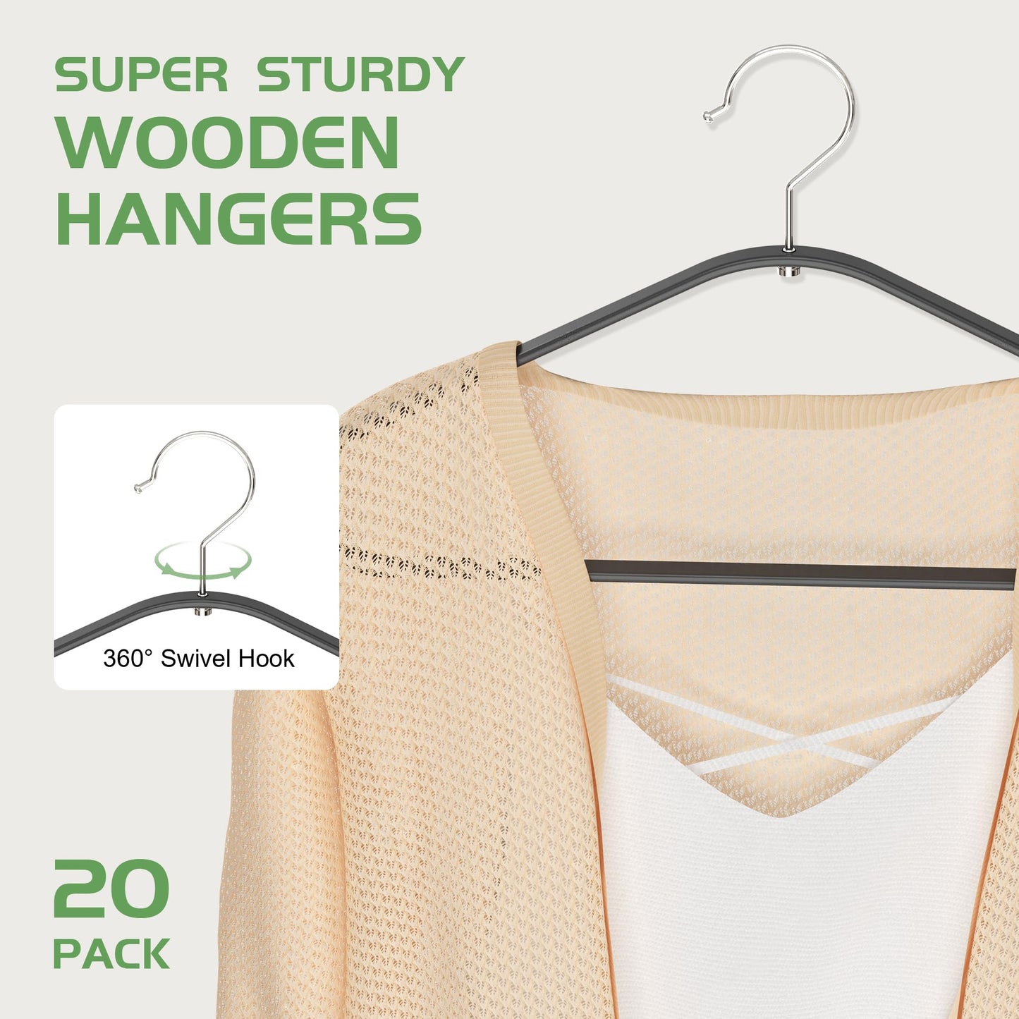 Bamboo Hangers 20 Pack - Durable & Slim Coat Hanger - Suit Hangers with 360-Degree Rotatable Hook