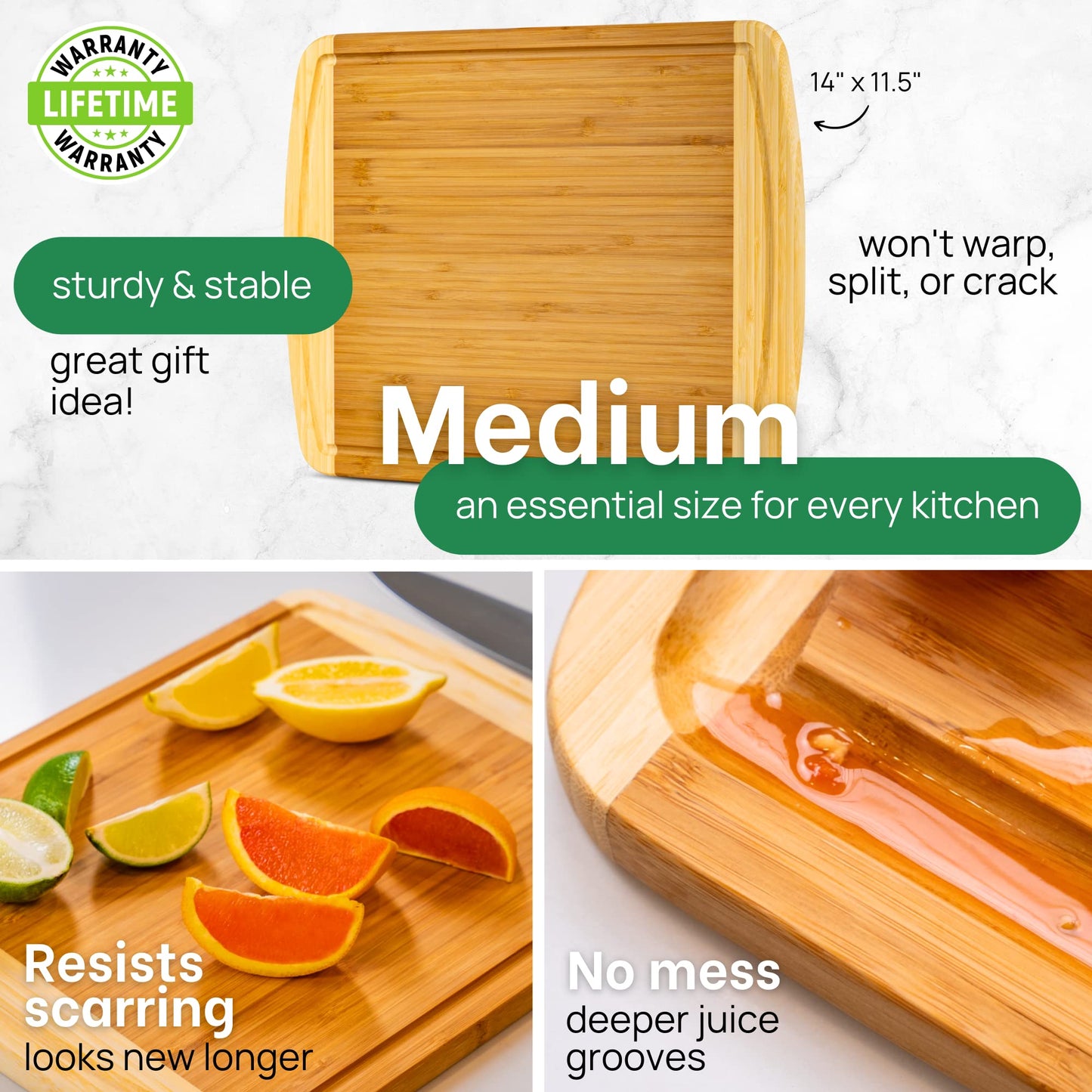 GREENER CHEF 18 Inch Extra Large Bamboo Cutting Board with Lifetime Replacements - Wood XL Cutting Boards for Kitchen