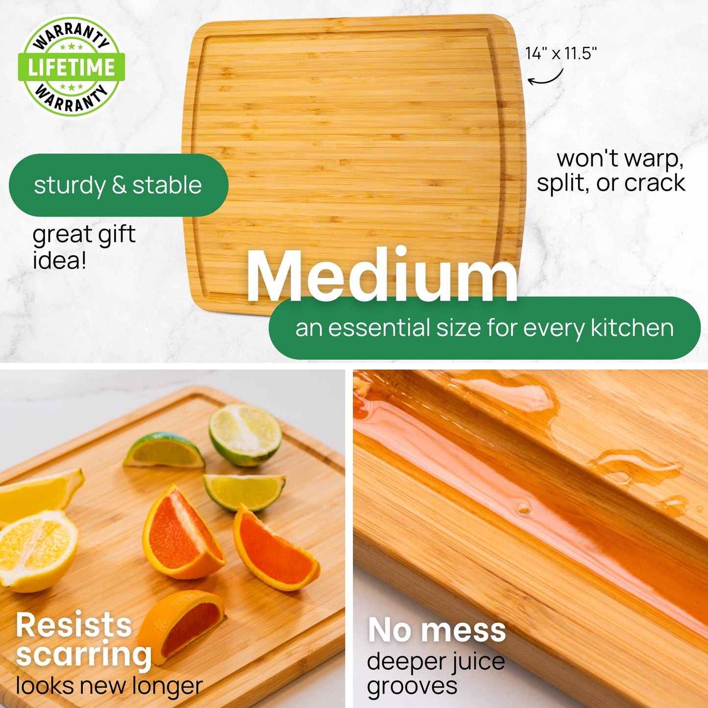 GREENER CHEF 18 Inch Extra Large Bamboo Cutting Board with Lifetime Replacements - Wood XL Cutting Boards for Kitchen