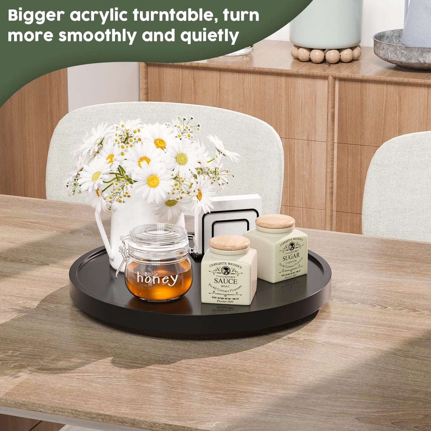 Lazy Susan Organizer, 9 Inch Non-Skid Bamboo Lazy Susan for Table Storage Napkin Holder Vase, Wood Turntable for Kitchen Countertop Organizer