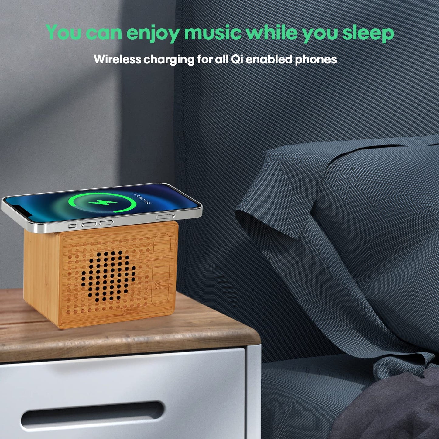 Bluetooth Speaker with 10W Fast Wireless Charger，12-Hour Playtime，Handmade and Small Portable Speakers Wireless for iPhone ipad Android Smart Devices