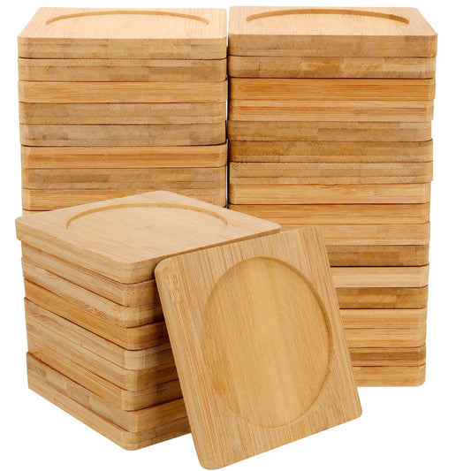 SHEUTSAN 60 PCS 3.7 Inches Natural Bamboo Coasters, Square Bamboo Wood Coasters, Square Bamboo Tray Saucer for Drinks, Crafts, Succulents