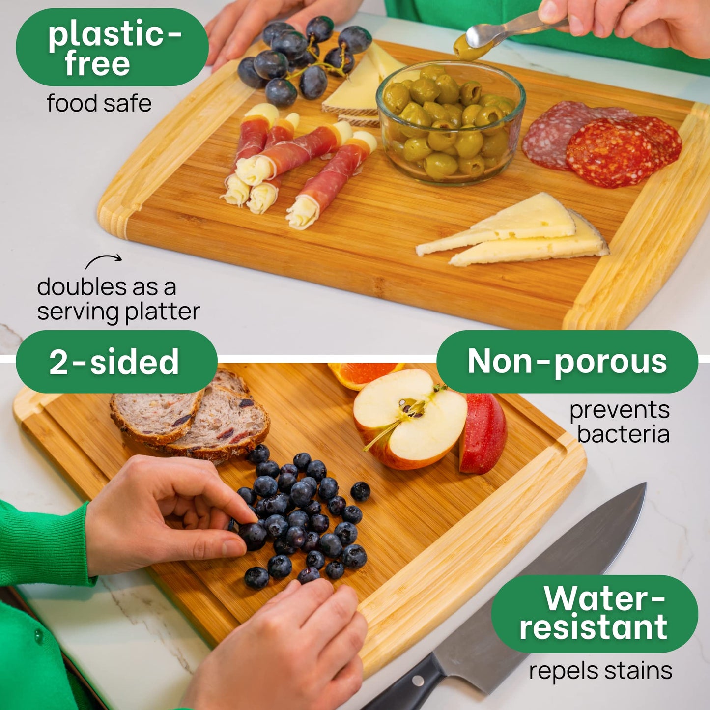 GREENER CHEF 18 Inch Extra Large Bamboo Cutting Board with Lifetime Replacements - Wood XL Cutting Boards for Kitchen