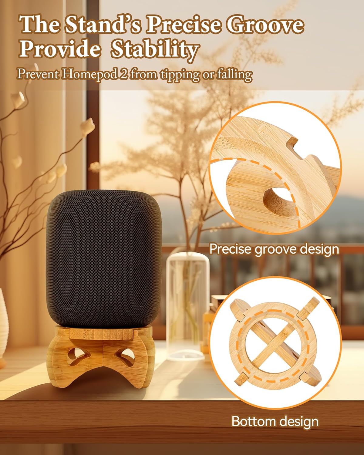 Bamboo Stand for Homepod mini, Homepod 2nd/1st gen, Desktop Speaker Stand for Echo Spot (2024)