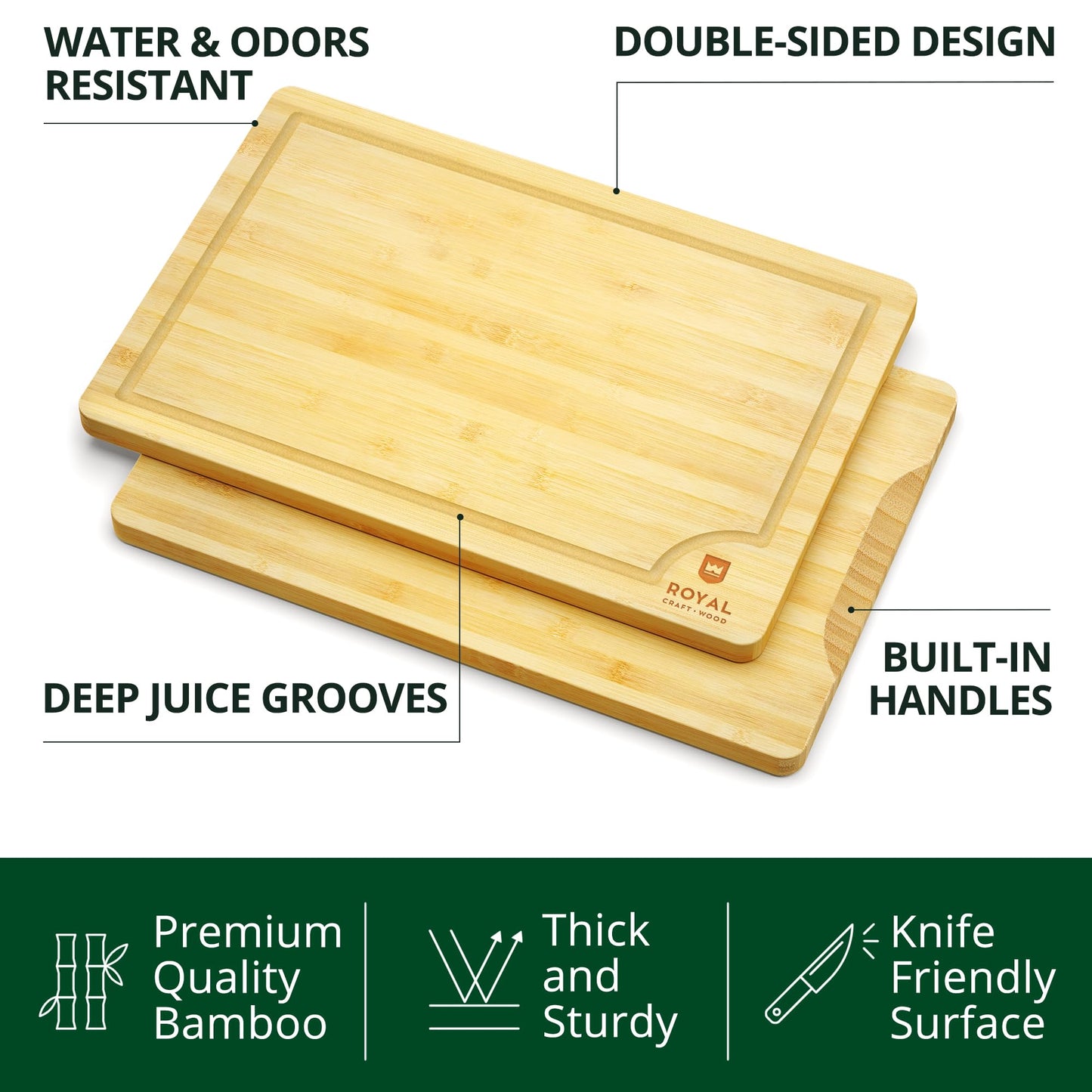 Wooden Cutting Boards for Kitchen Meal Prep & Serving - Bamboo Wood Cutting Board Set - Charcuterie & Chopping Butcher Block for Meat