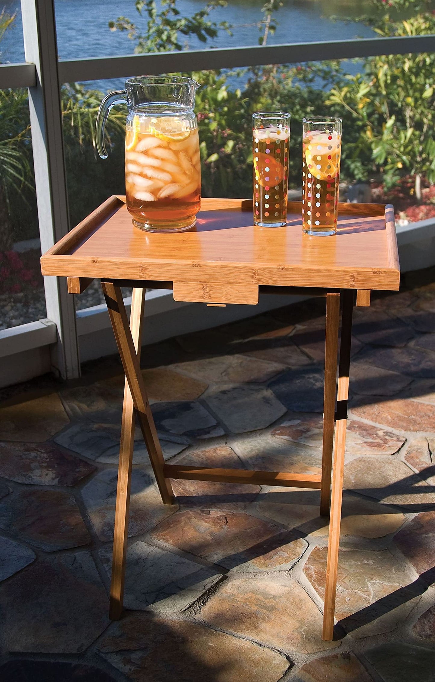 Lipper International Bamboo Wood Lipped Snack Tables, 20" x 15" x 25.5", One Table