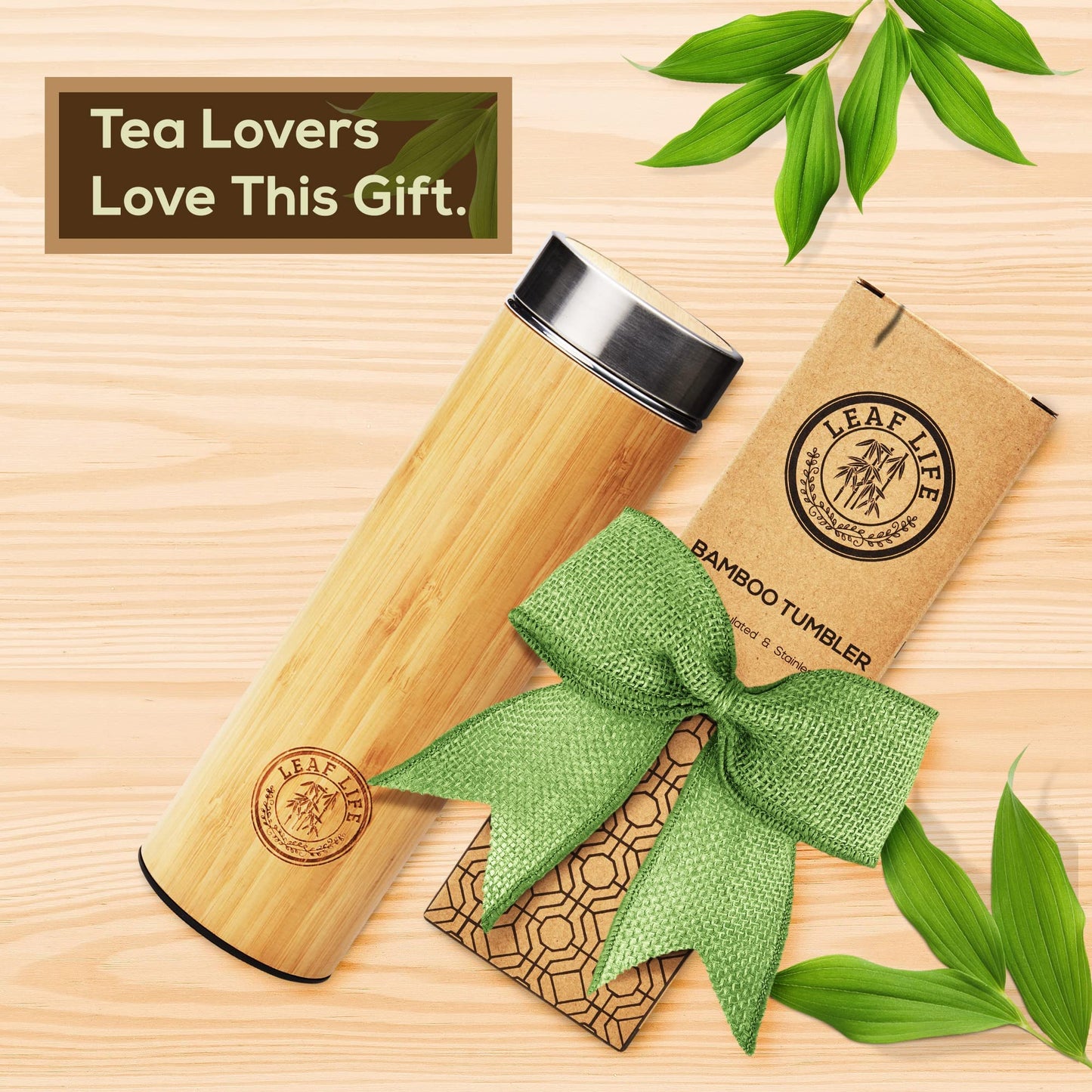 LeafLife Premium Bamboo Tea Bottle for Loose Tea - Tea Infuser Bottle - Tea Gifts - Insulated Water Bottle/Coffee Tumbler/Tea Thermos